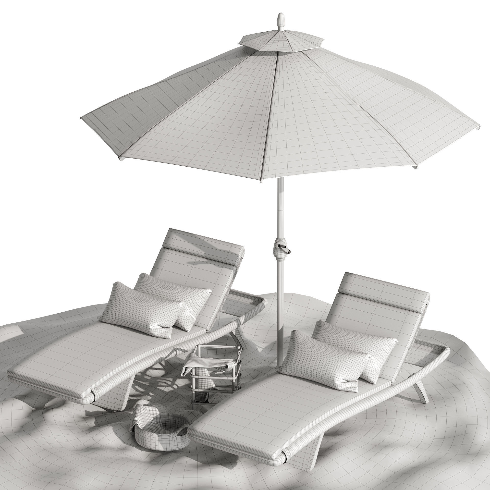 Beach umbrella and chaise longue set 2 3D model_15