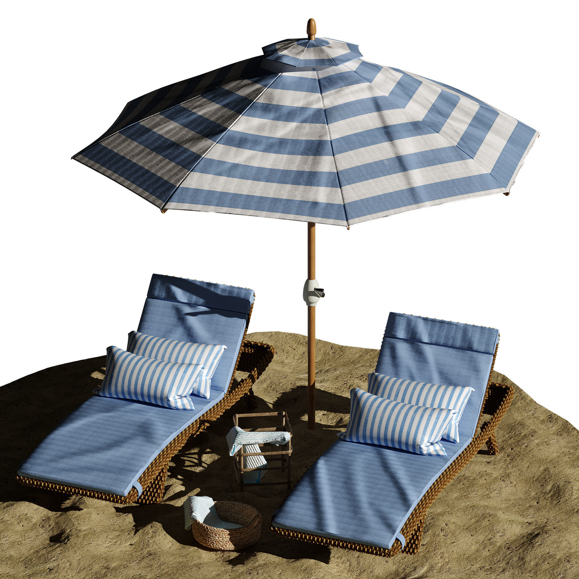 Beach umbrella and chaise longue set 2 3D model_25