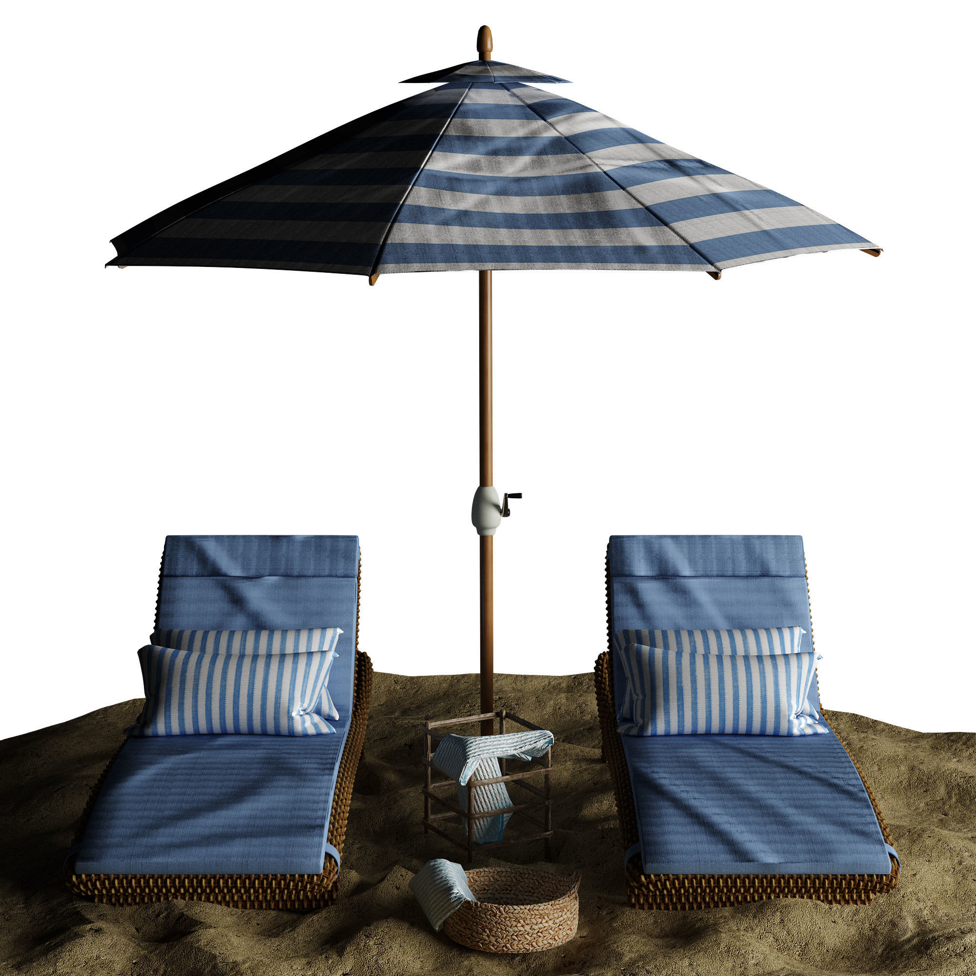 Beach umbrella and chaise longue set 2 3D model_28