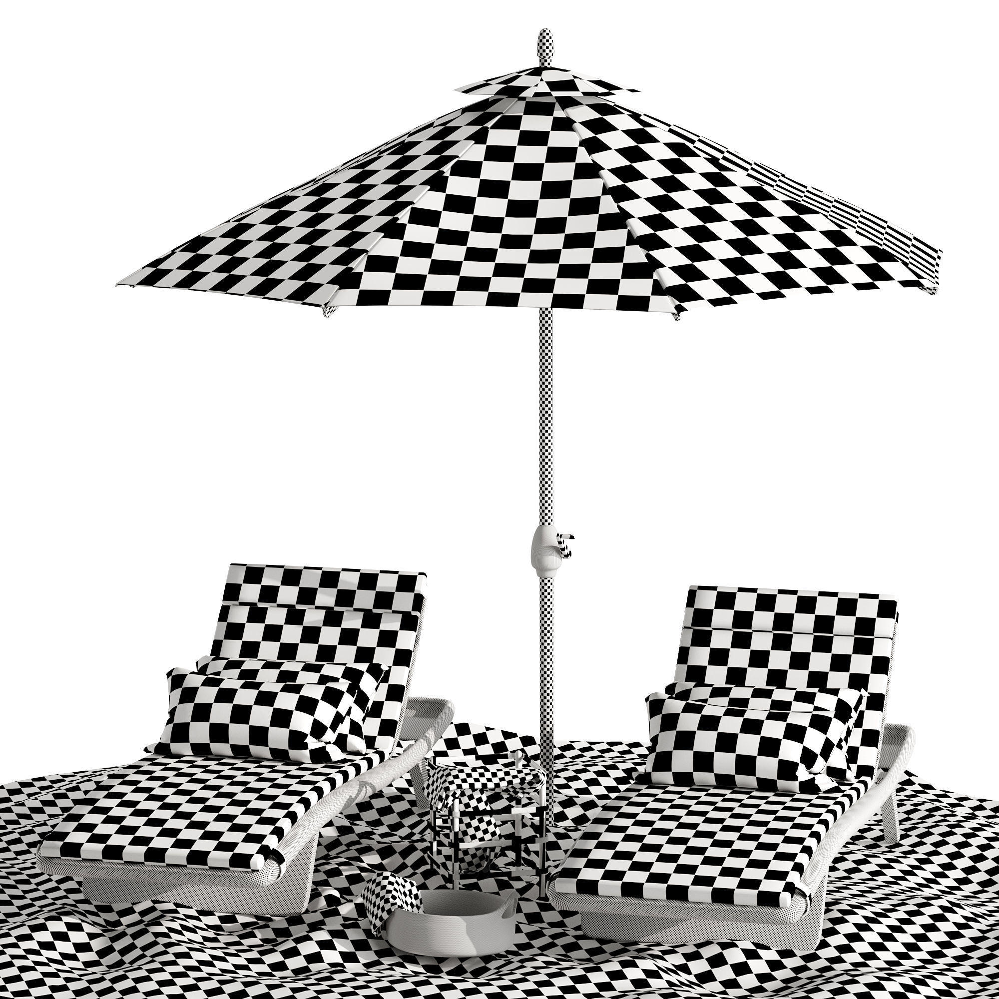 Beach umbrella and chaise longue set 2 3D model_17
