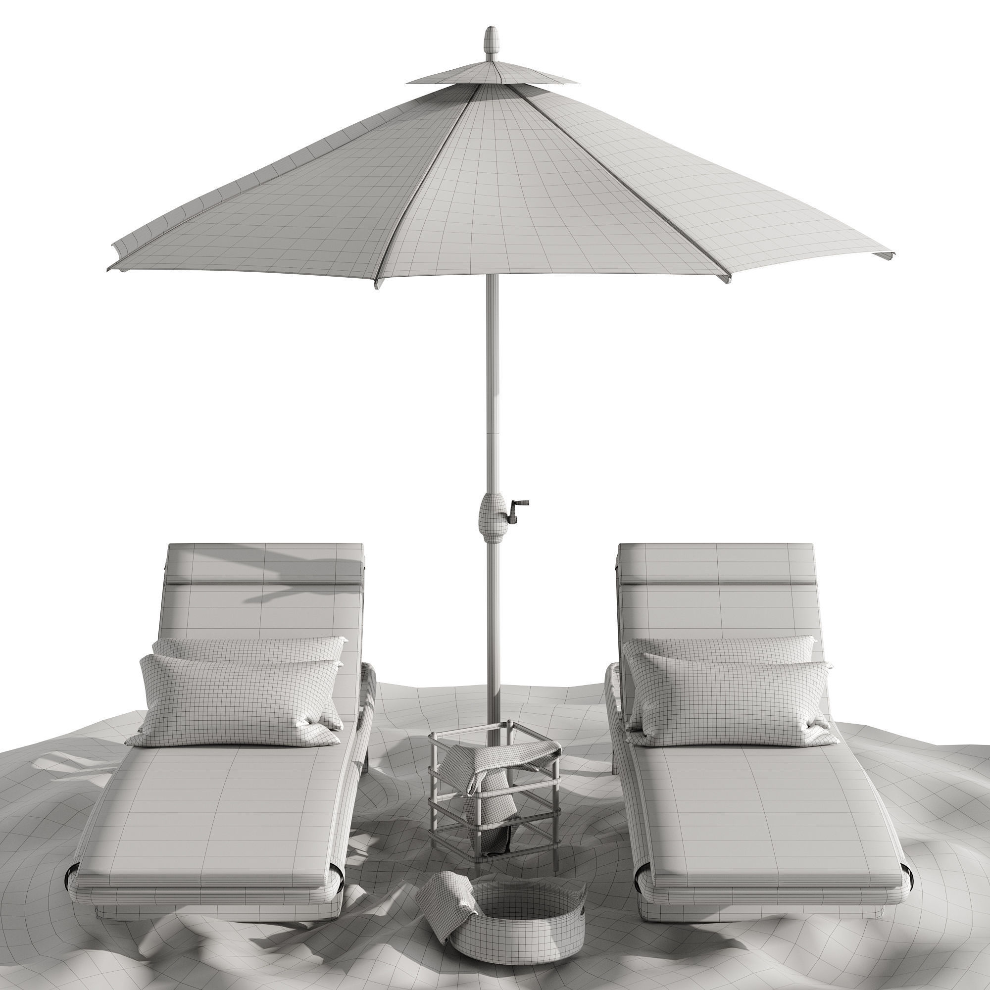 Beach umbrella and chaise longue set 2 3D model_6