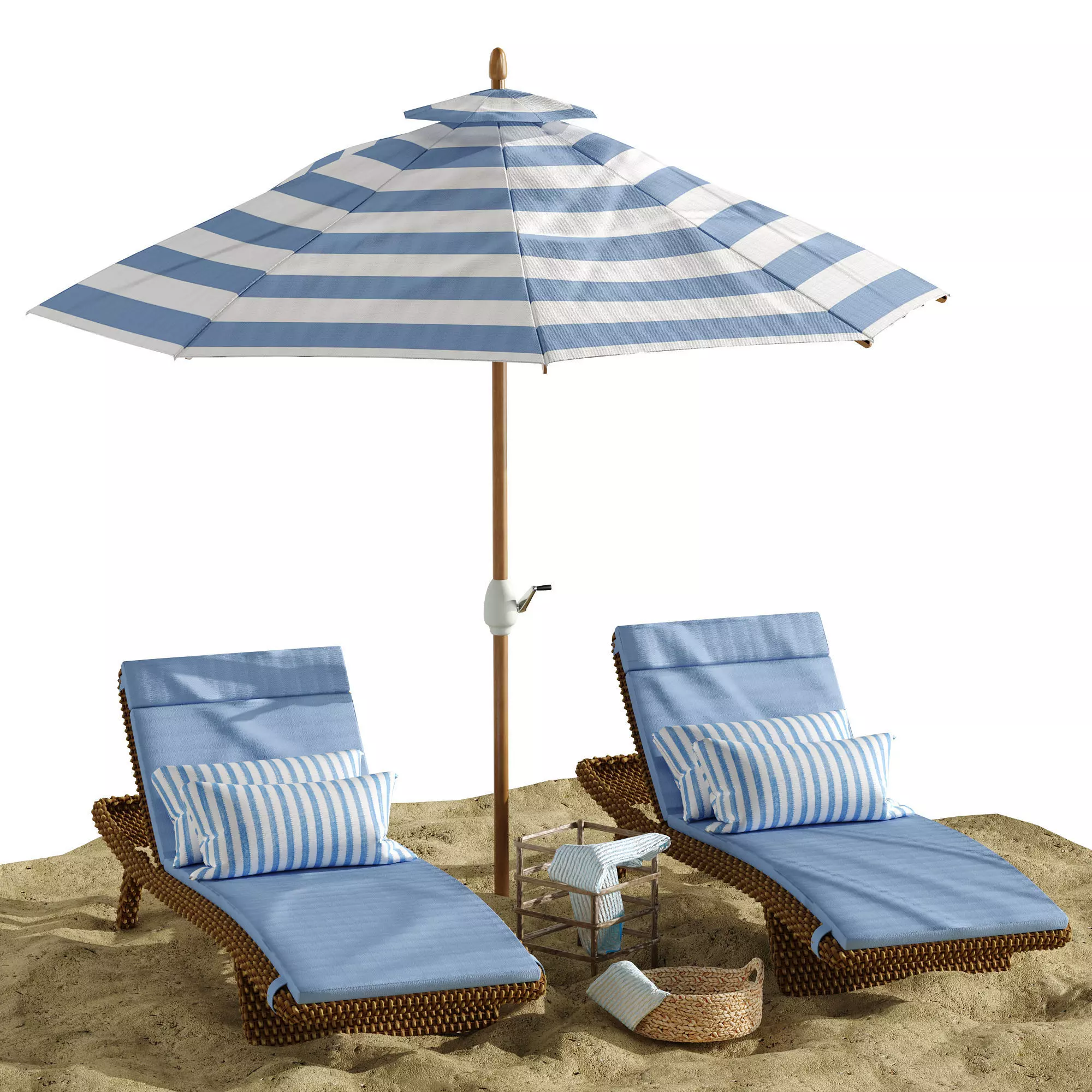 Beach umbrella and chaise longue set 2 3D model_0
