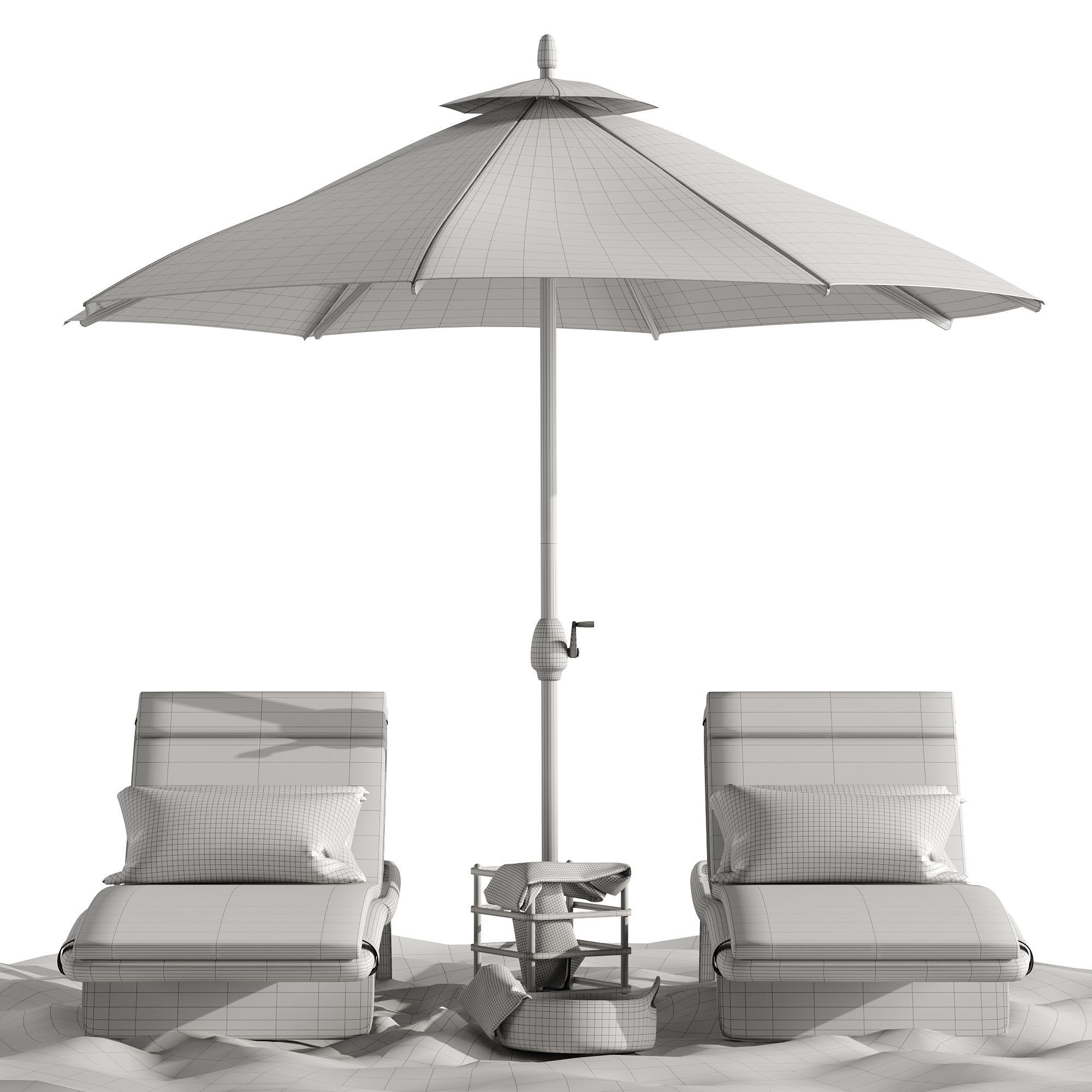 Beach umbrella and chaise longue set 2 3D model_9