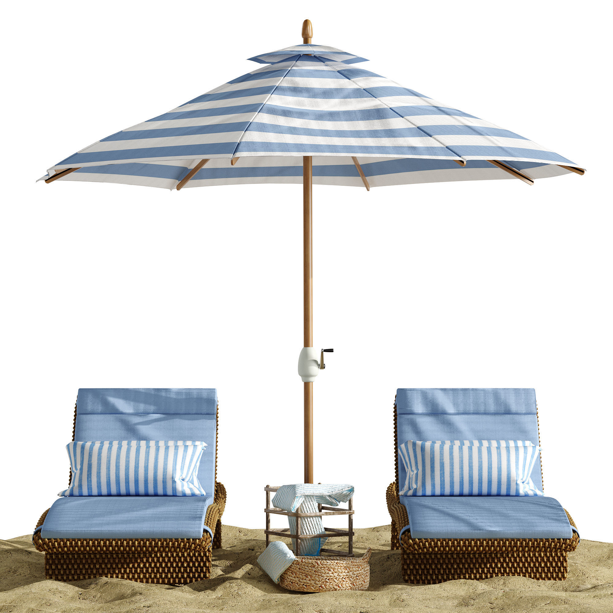 Beach umbrella and chaise longue set 2 3D model_8