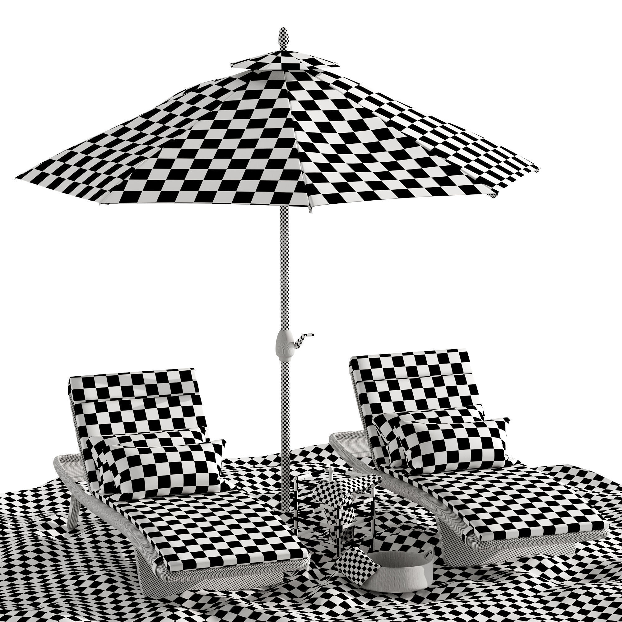 Beach umbrella and chaise longue set 2 3D model_16