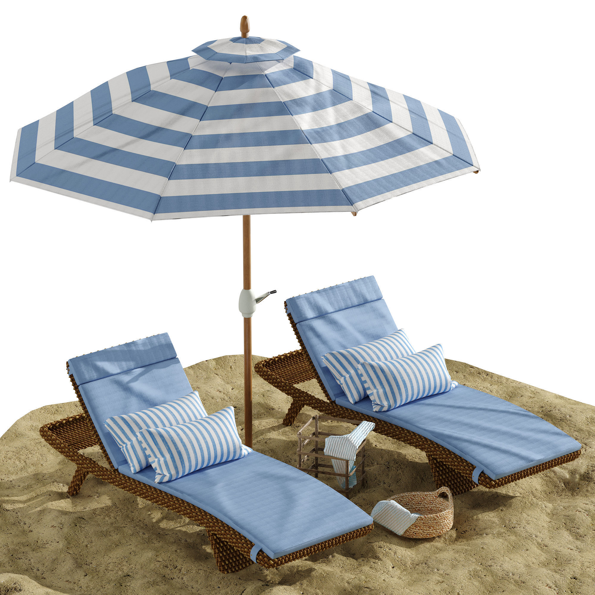 Beach umbrella and chaise longue set 2 3D model_3
