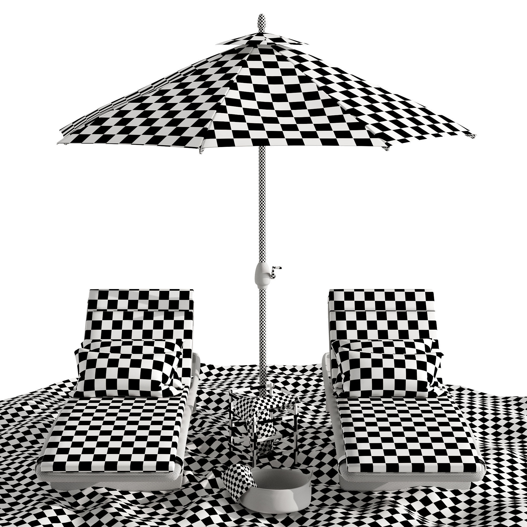 Beach umbrella and chaise longue set 2 3D model_7