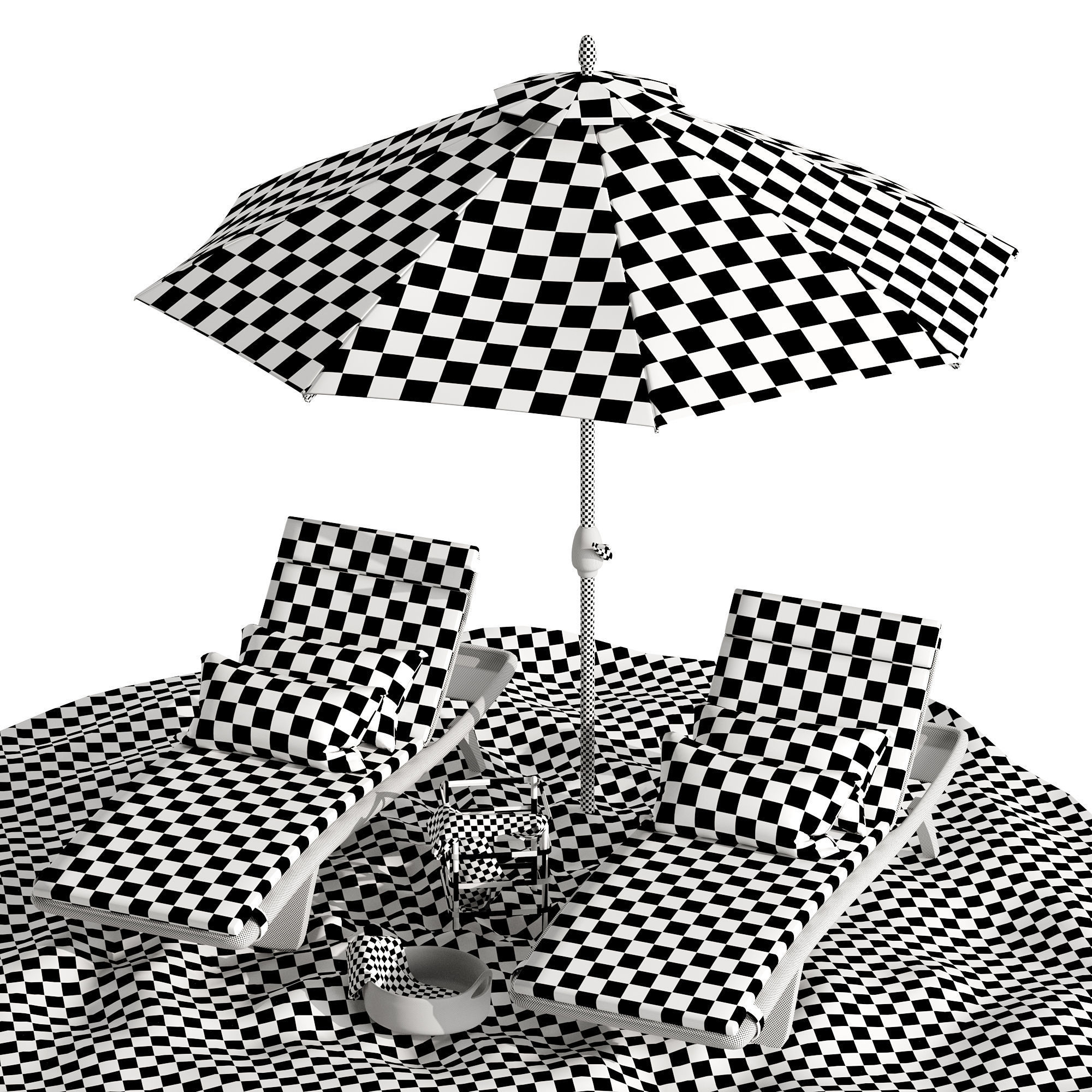 Beach umbrella and chaise longue set 2 3D model_18