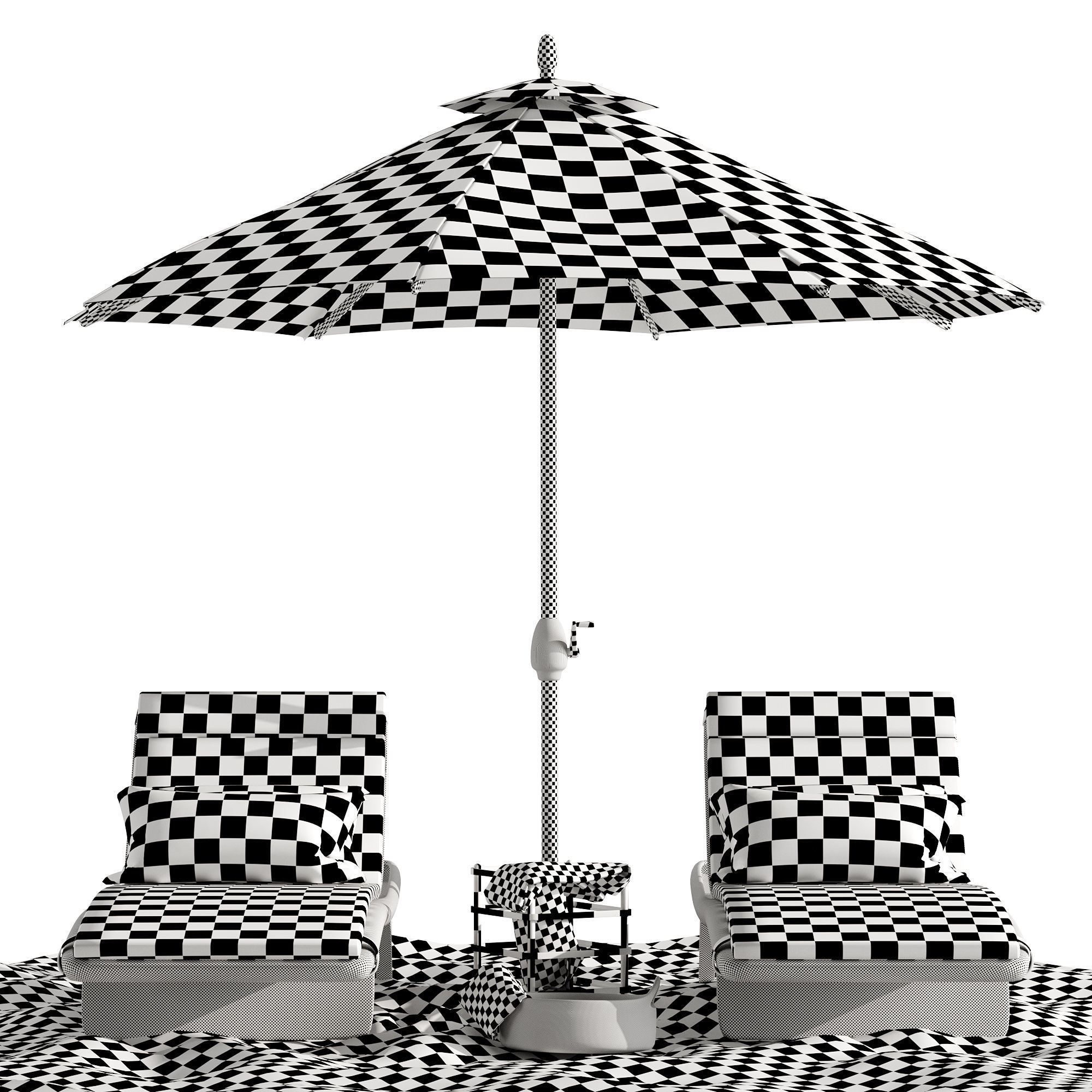 Beach umbrella and chaise longue set 2 3D model_10