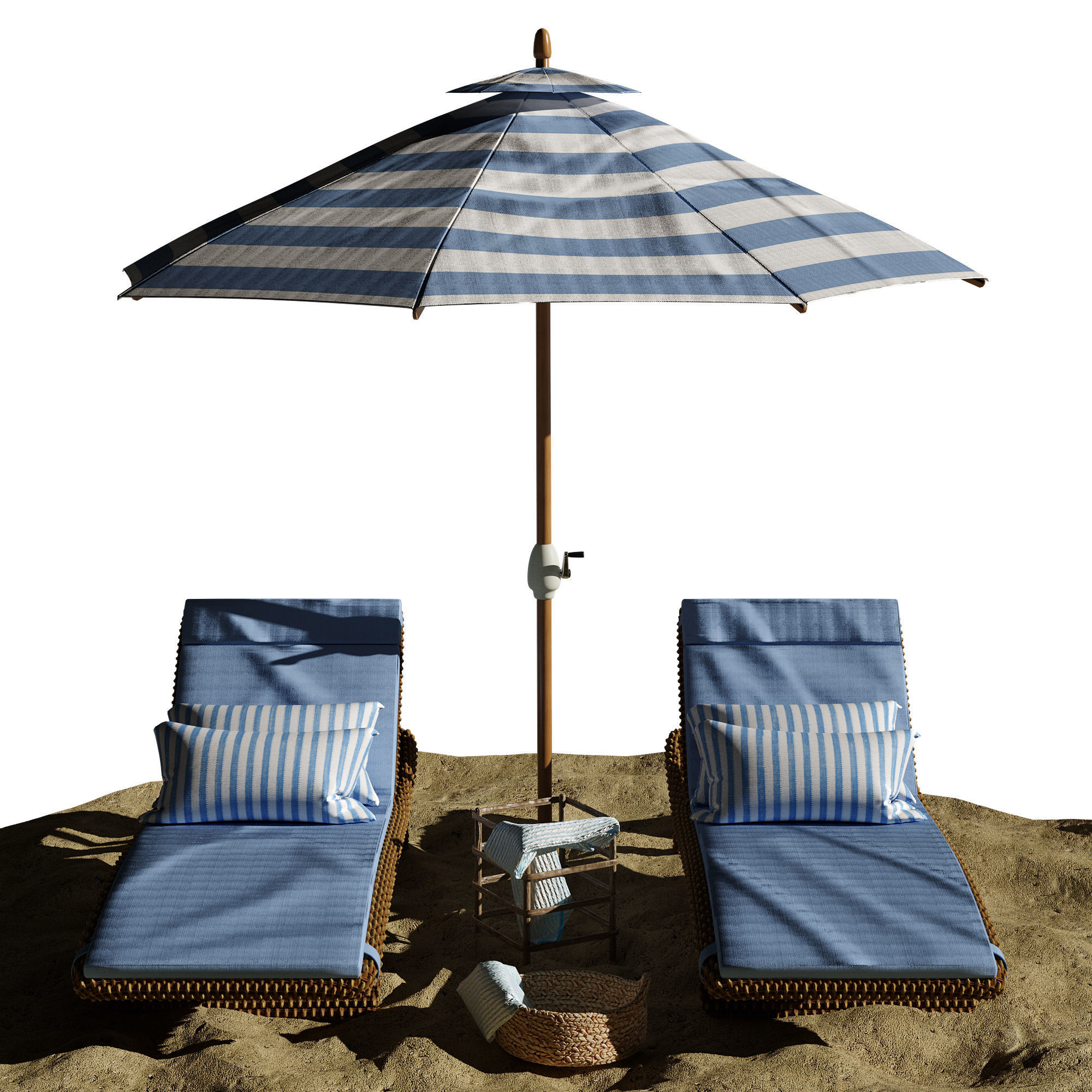 Beach umbrella and chaise longue set 2 3D model_21