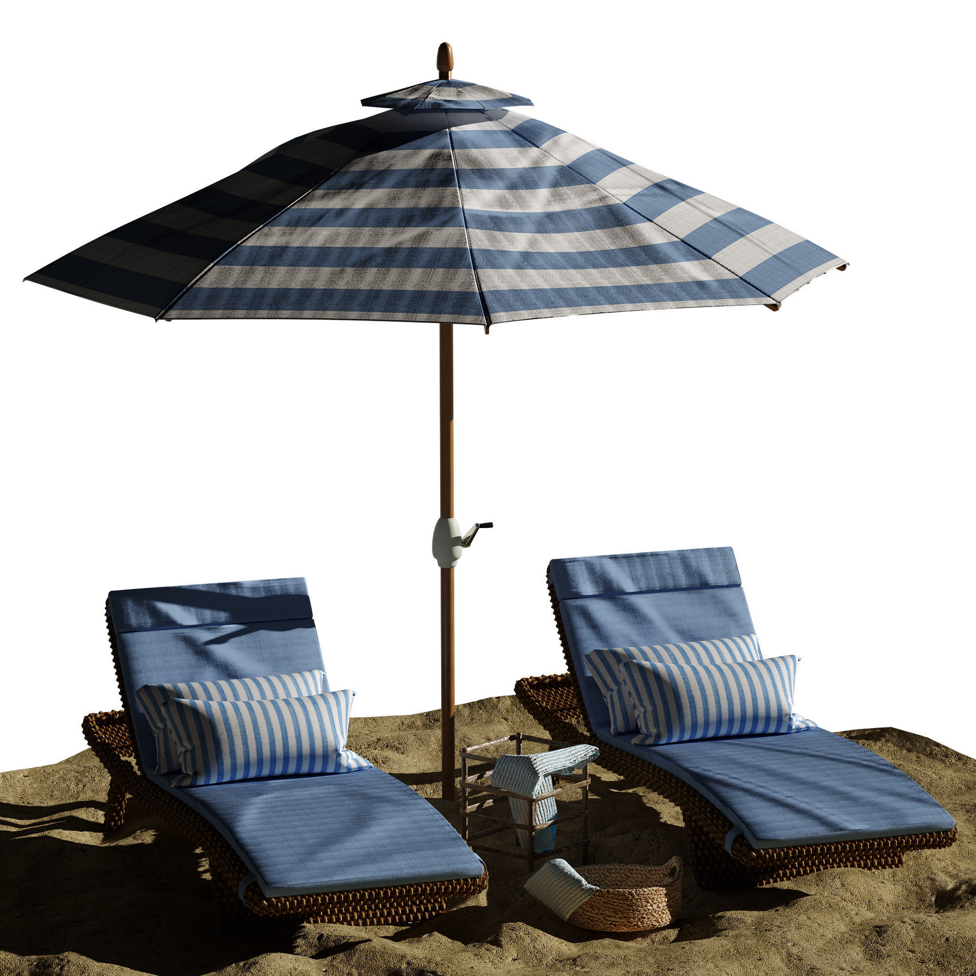 Beach umbrella and chaise longue set 2 3D model_23