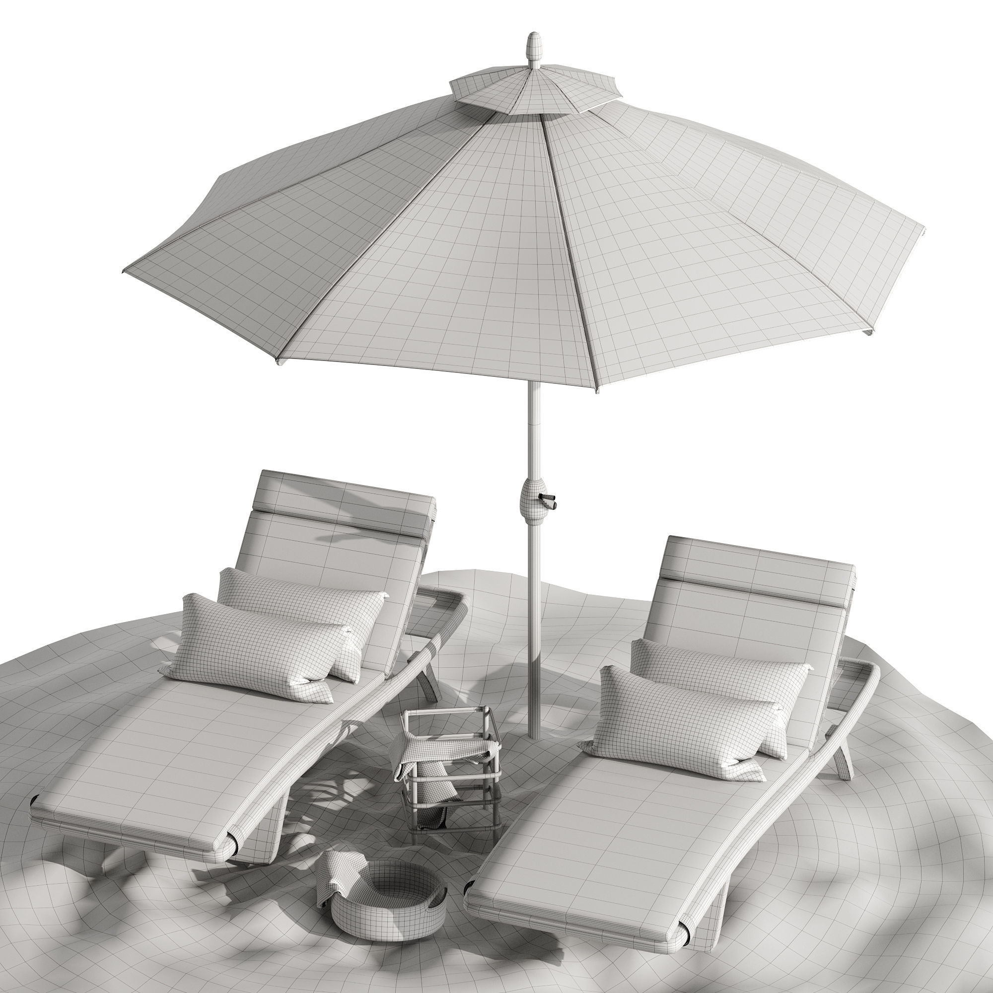 Beach umbrella and chaise longue set 2 3D model_13
