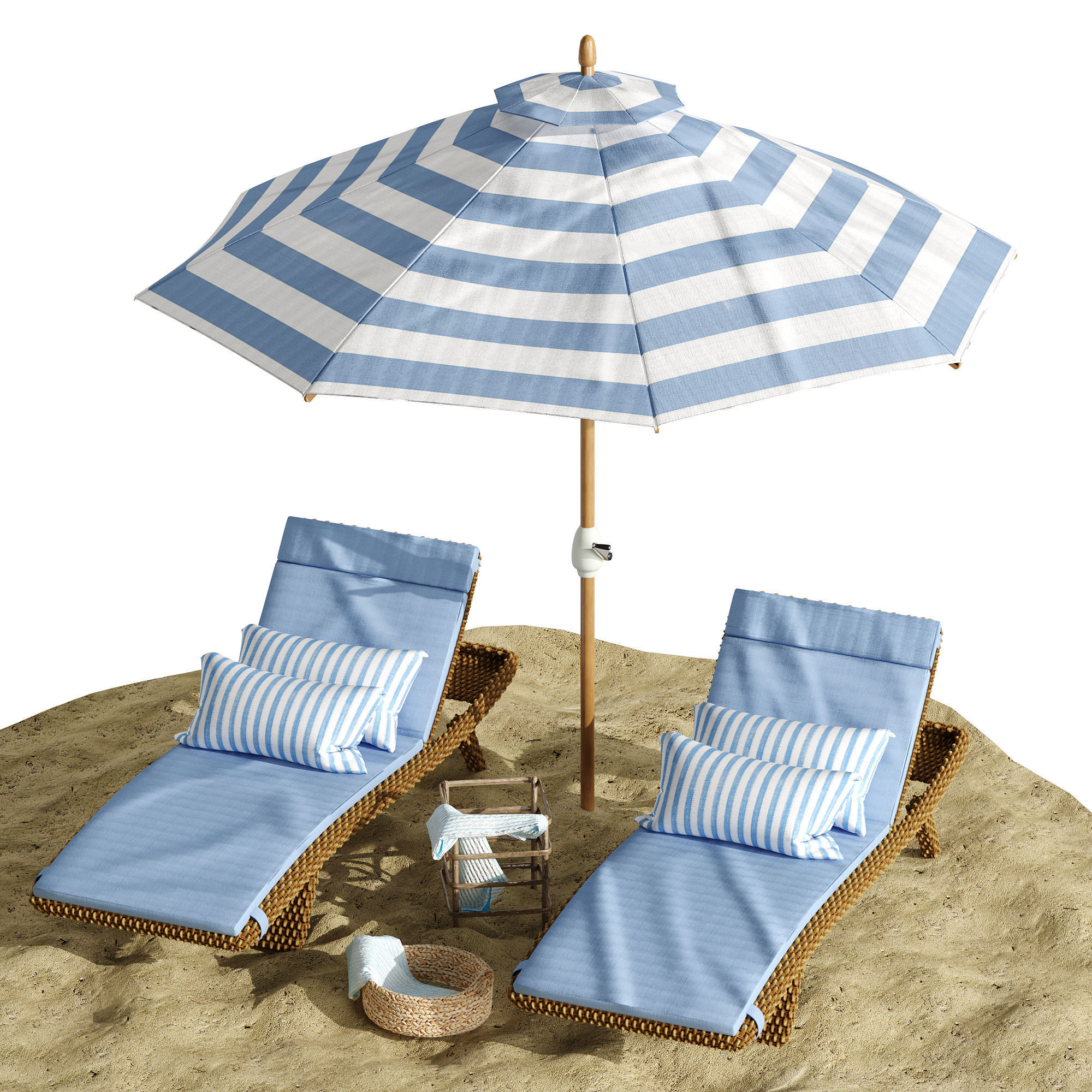 Beach umbrella and chaise longue set 2 3D model_1