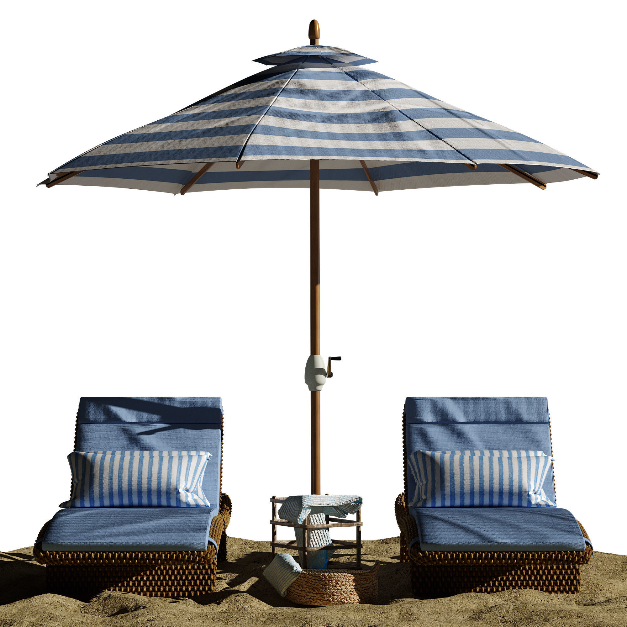 Beach umbrella and chaise longue set 2 3D model_22