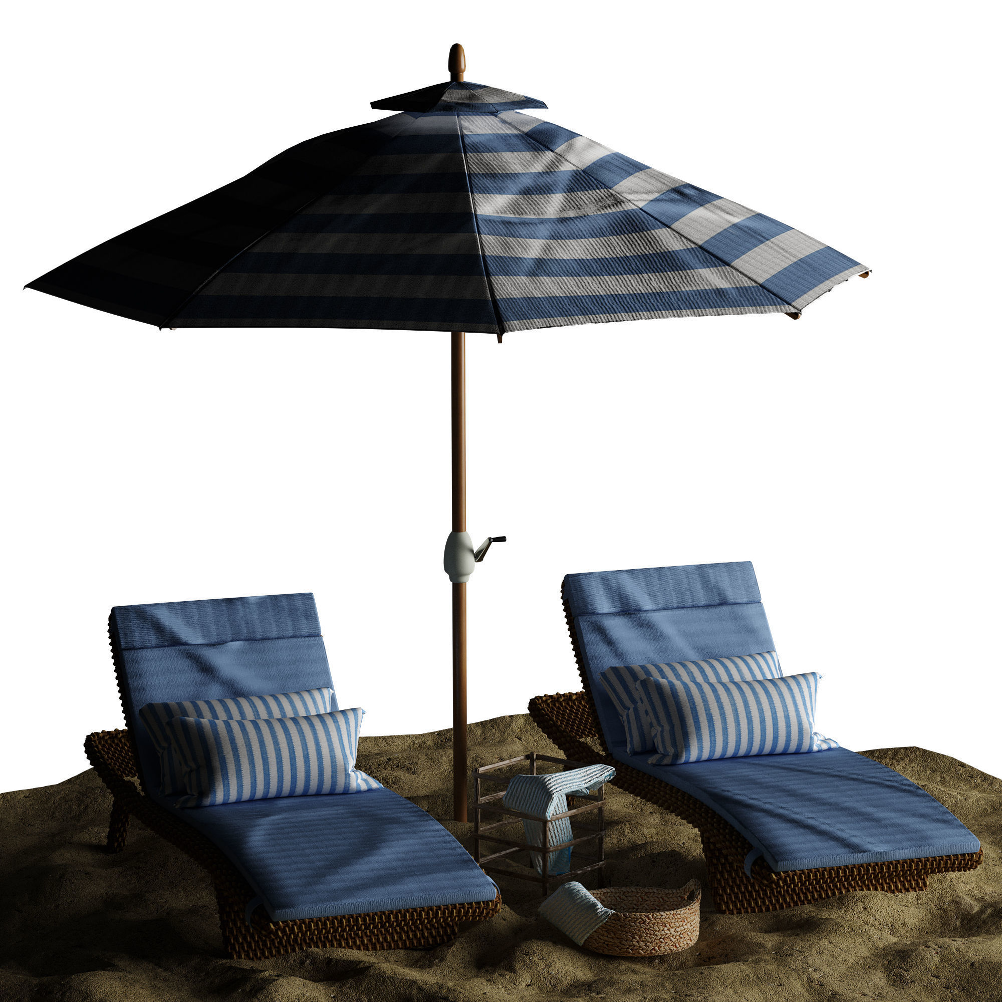 Beach umbrella and chaise longue set 2 3D model_30