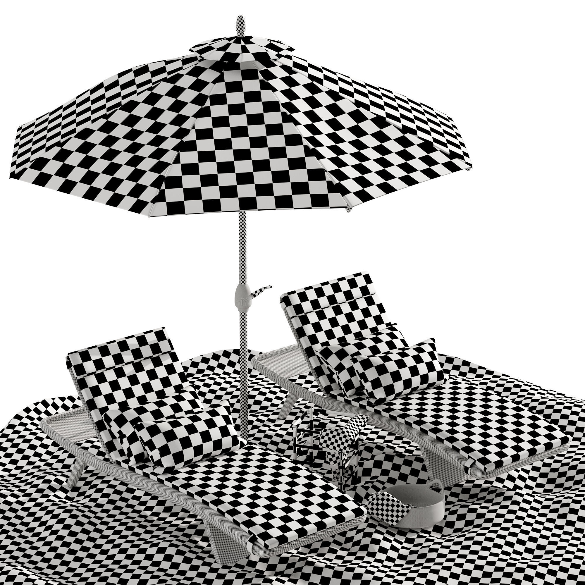Beach umbrella and chaise longue set 2 3D model_19