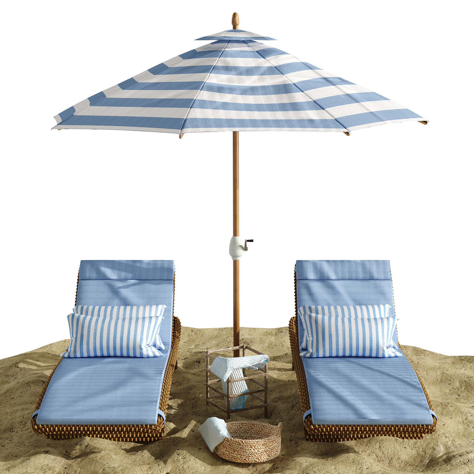 Beach umbrella and chaise longue set 2 3D model_2