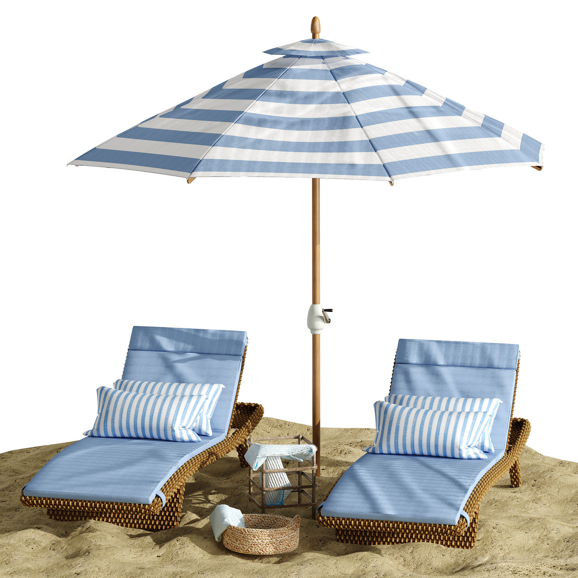 Beach umbrella and chaise longue set 2 3D model_4