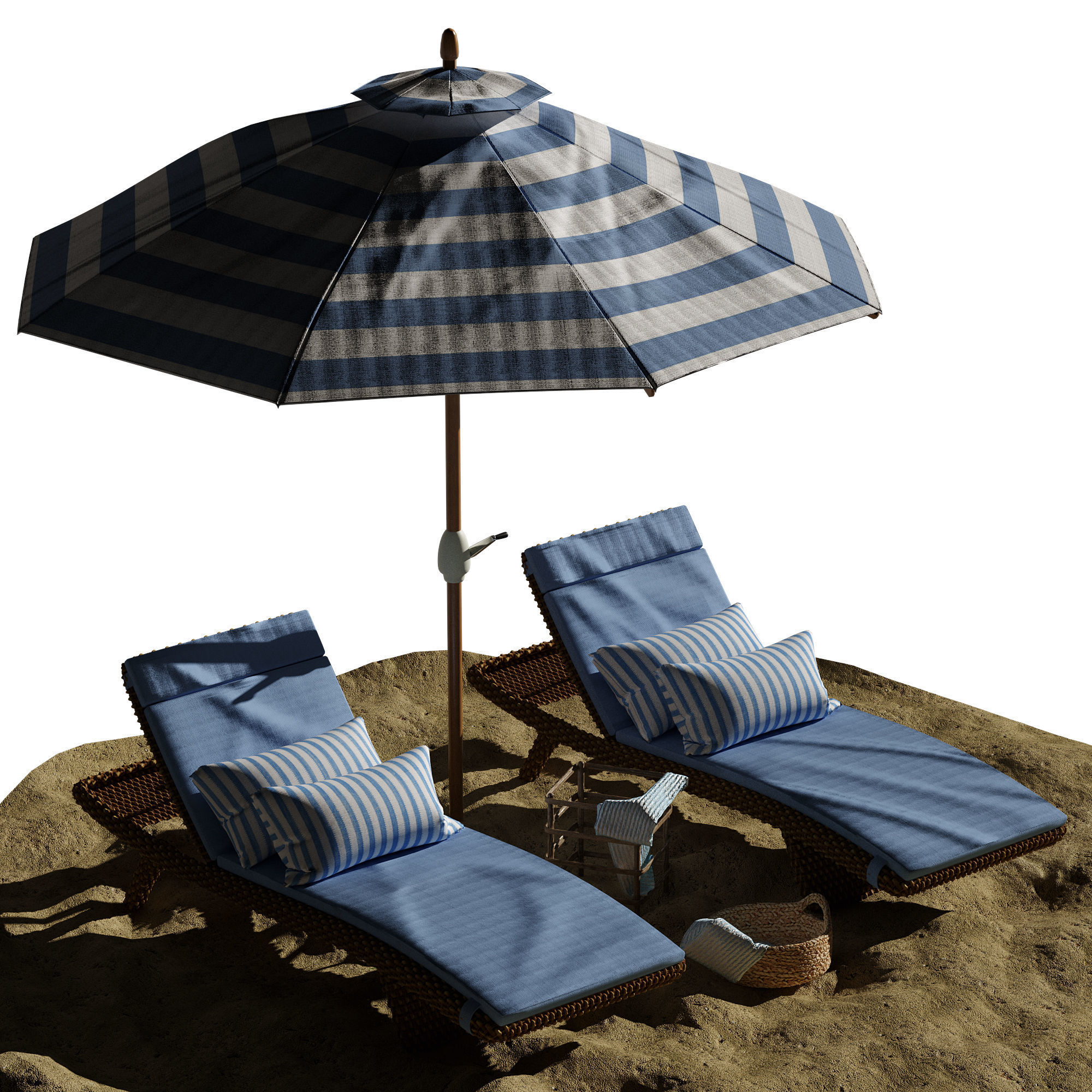 Beach umbrella and chaise longue set 2 3D model_26