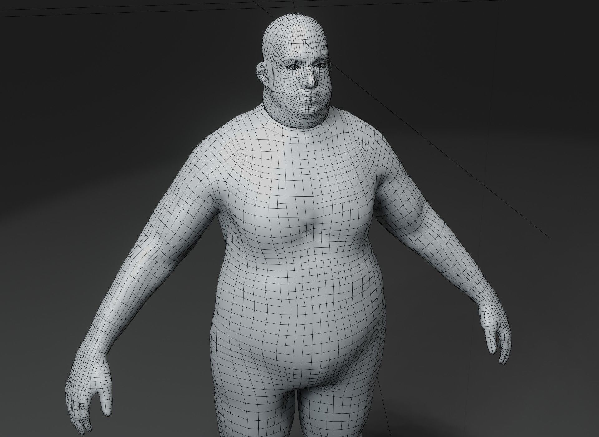 Male Body Fat Base Mesh 3D Model 10k Polygons Low-poly 3D model_2