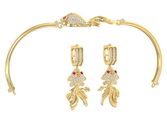set goldfish jewelry bracelets and earrings 857 3D print model