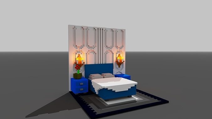 Voxel Bedroom Low-poly 3D model