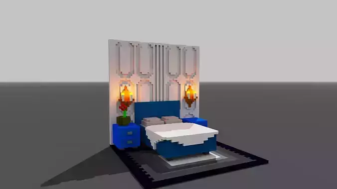 Voxel Bedroom Low-poly 3D model