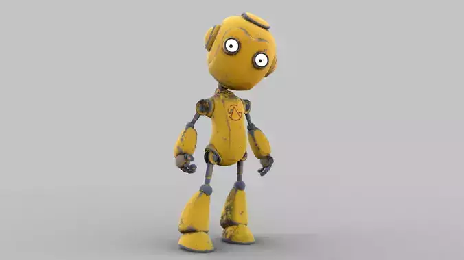 Cartoon rigged pbr robot Low-poly 3D model