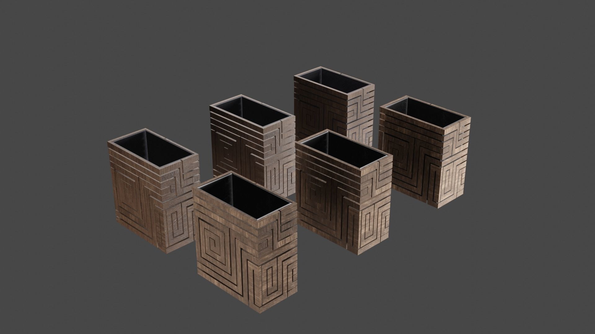 Bench Plants Spiral Urns Low-poly 3D model_4
