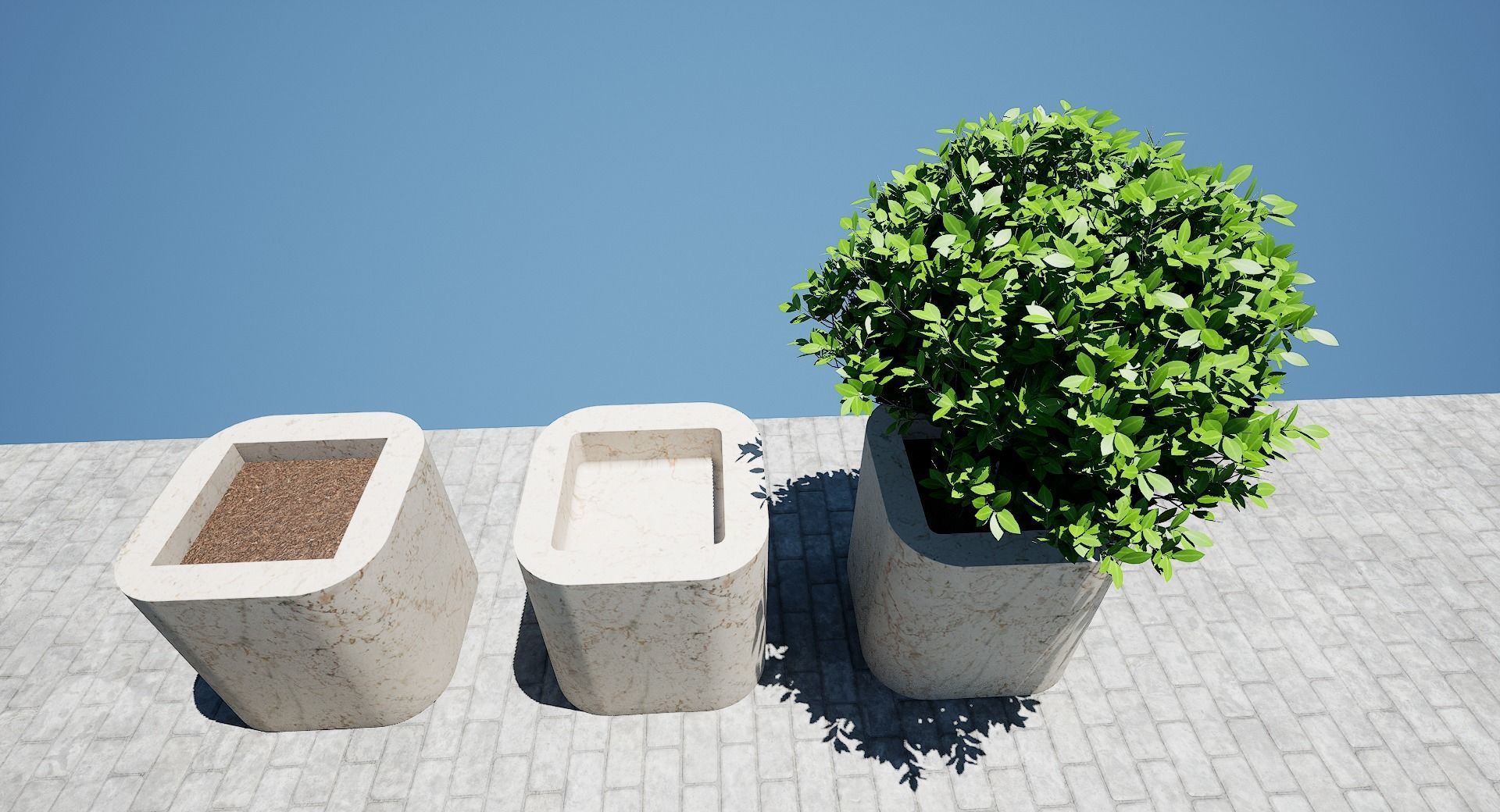 Bench Plants Spiral Urns Low-poly 3D model_15