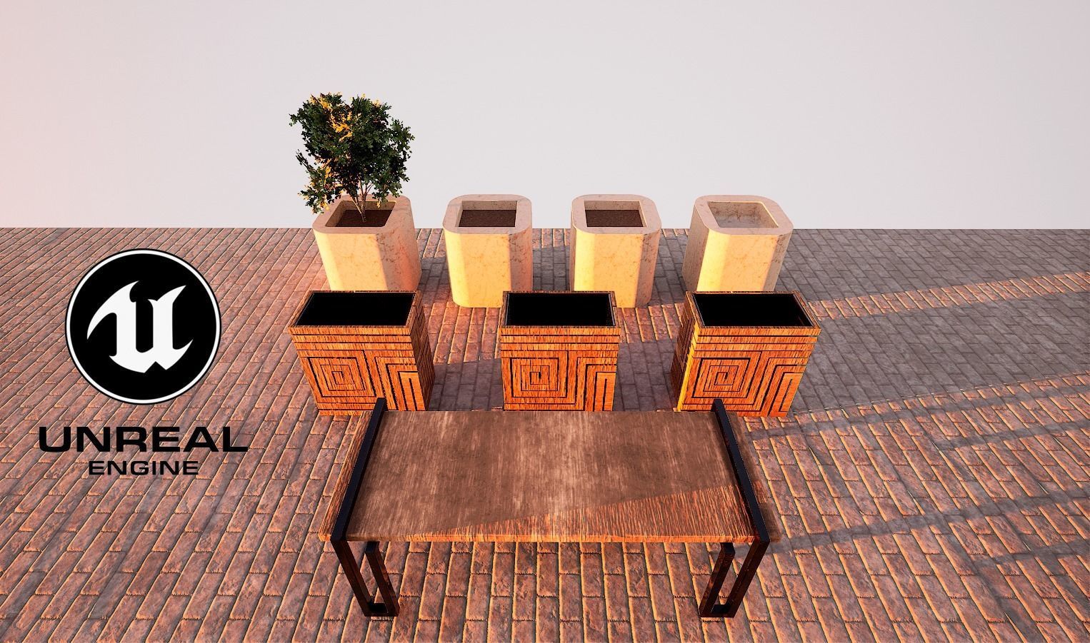 Bench Plants Spiral Urns Low-poly 3D model_13