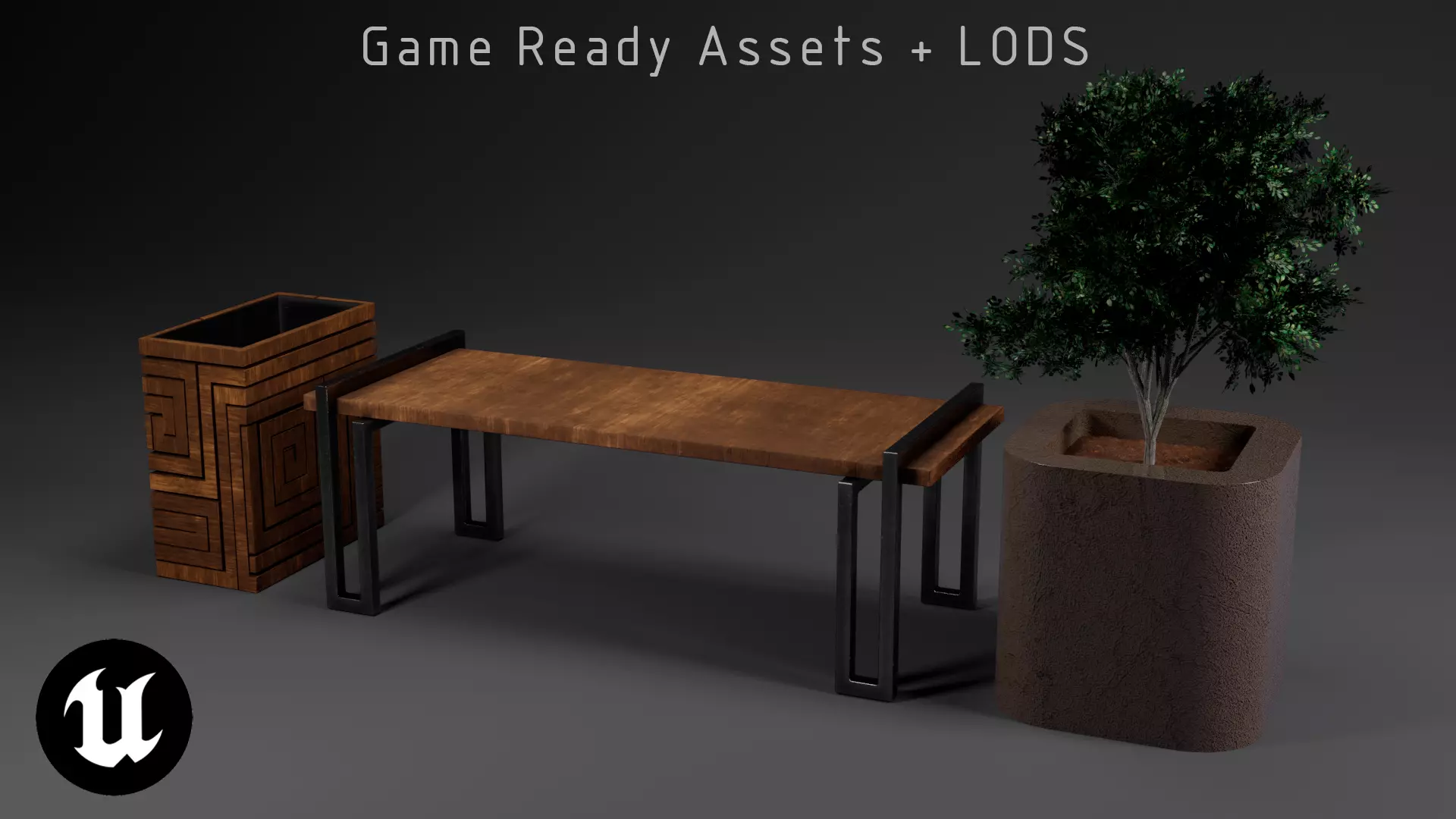 Bench Plants Spiral Urns Low-poly 3D model_0