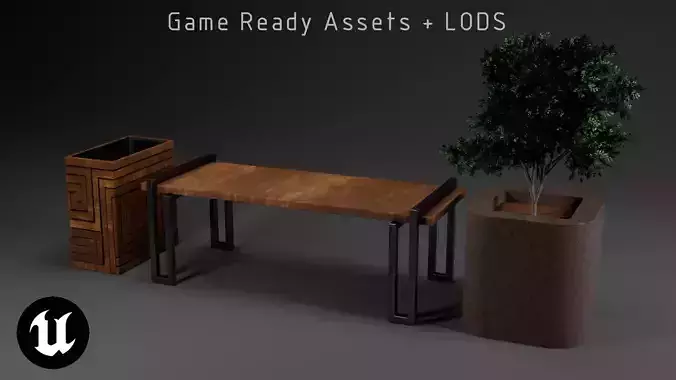 Bench Plants Spiral Urns Low-poly 3D model