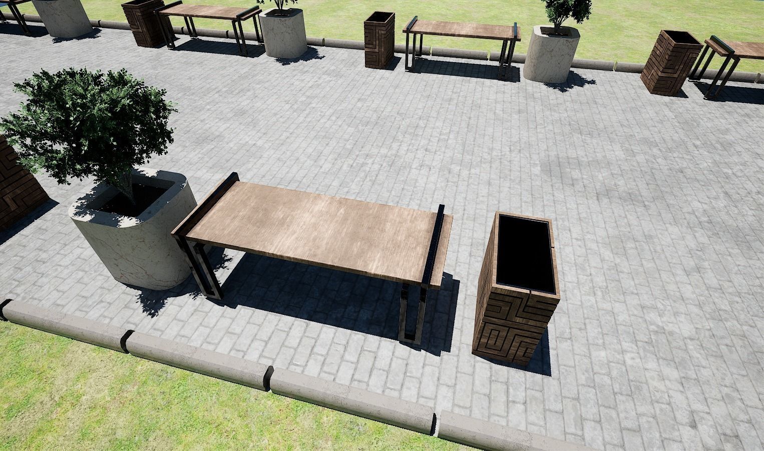 Bench Plants Spiral Urns Low-poly 3D model_16