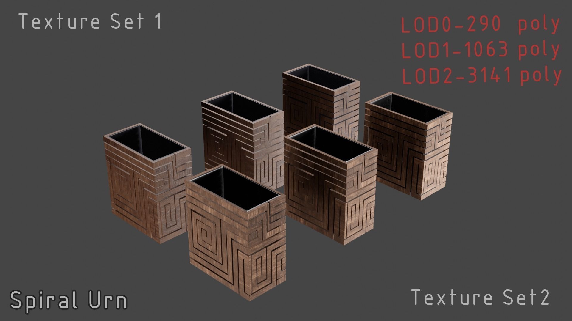 Bench Plants Spiral Urns Low-poly 3D model_3