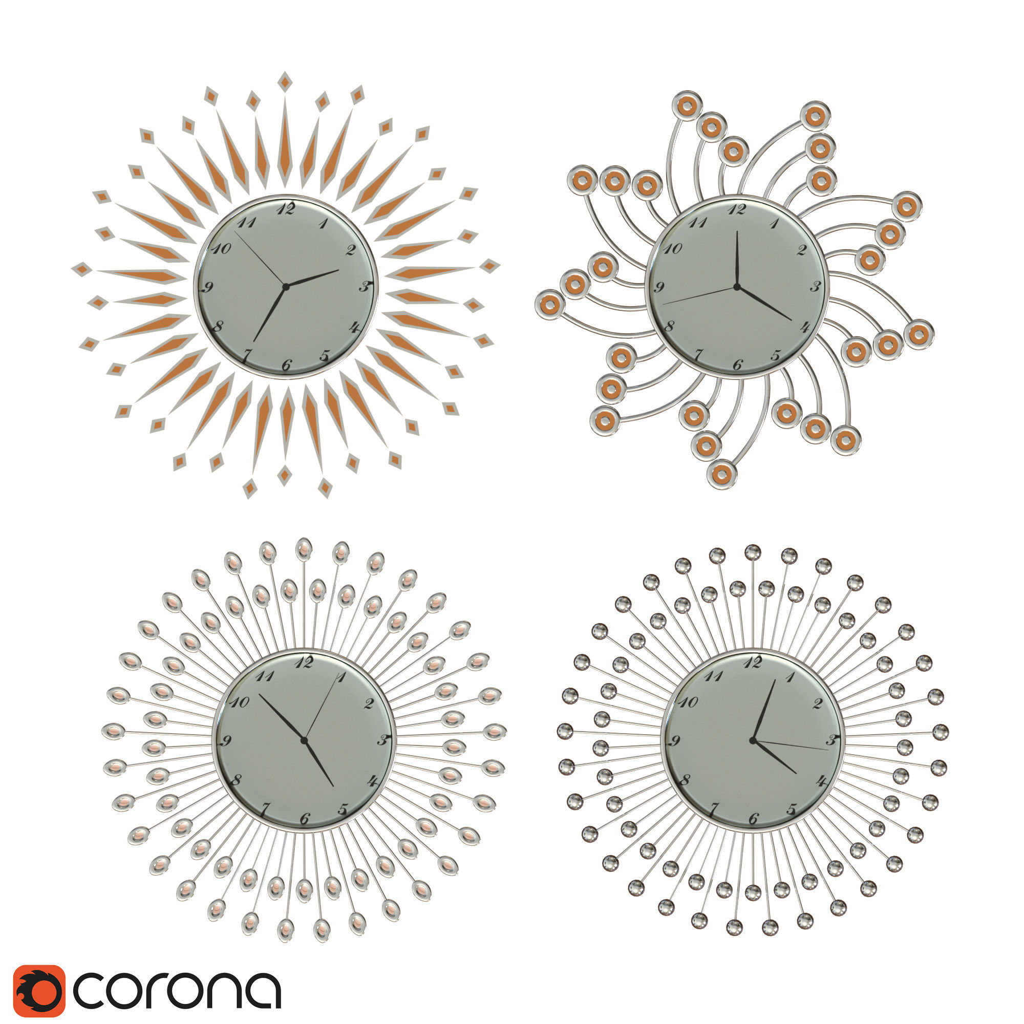 Watch corona wall clock 3D model_1