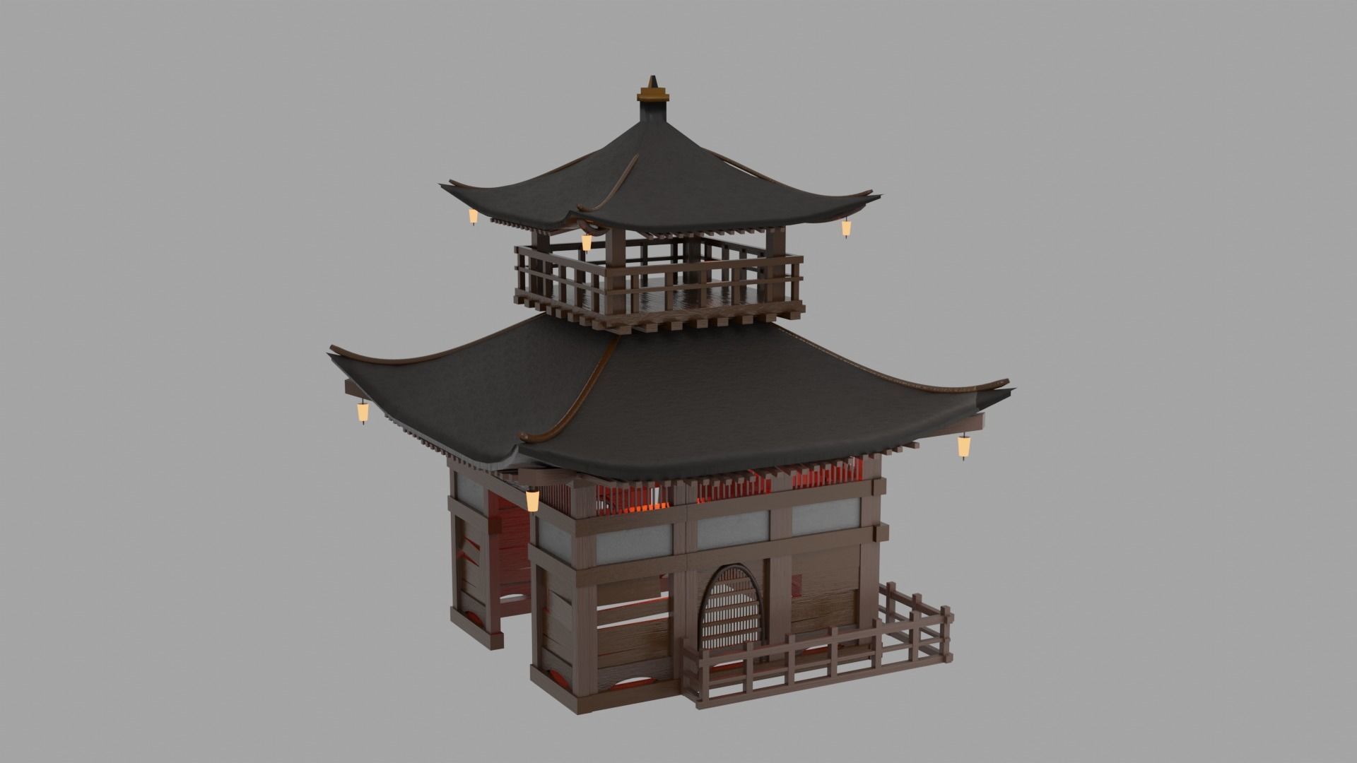 Fureai-Kannon-do hall Japanese Garden Structures  Pavilions Low-poly 3D model_2