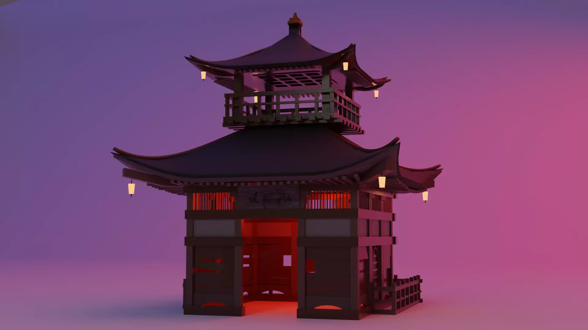Fureai-Kannon-do hall Japanese Garden Structures  Pavilions Low-poly 3D model_0