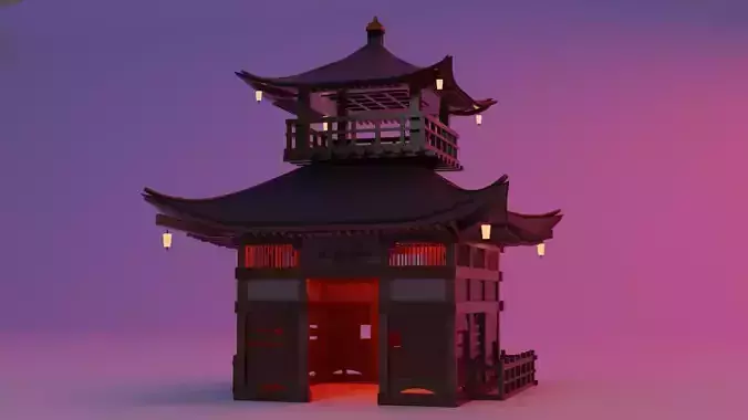 Stylized Japanese Pagoda - Game Ready Traditional Asian Pavilion Low-poly 3D model