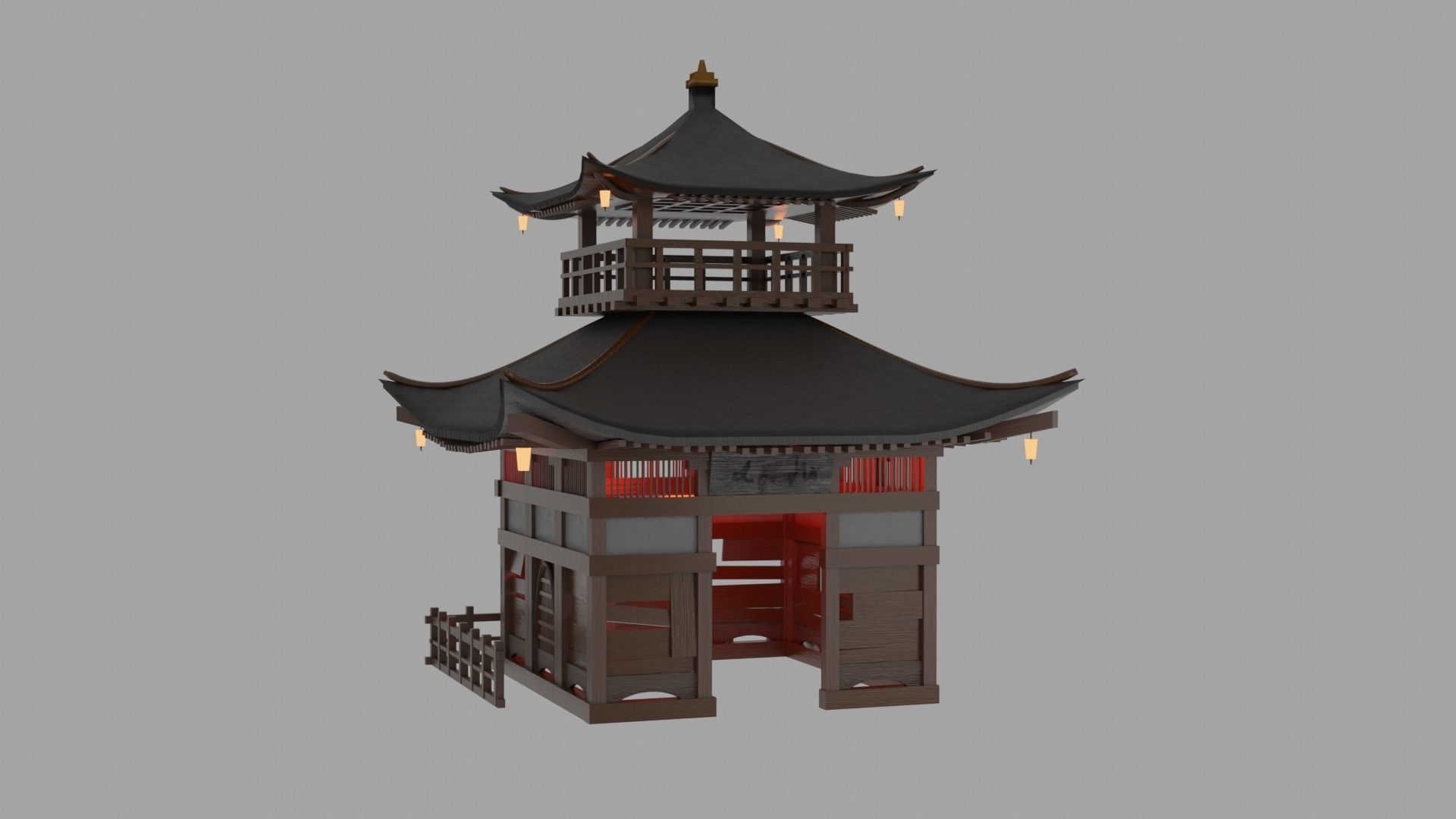 Fureai-Kannon-do hall Japanese Garden Structures  Pavilions Low-poly 3D model_1
