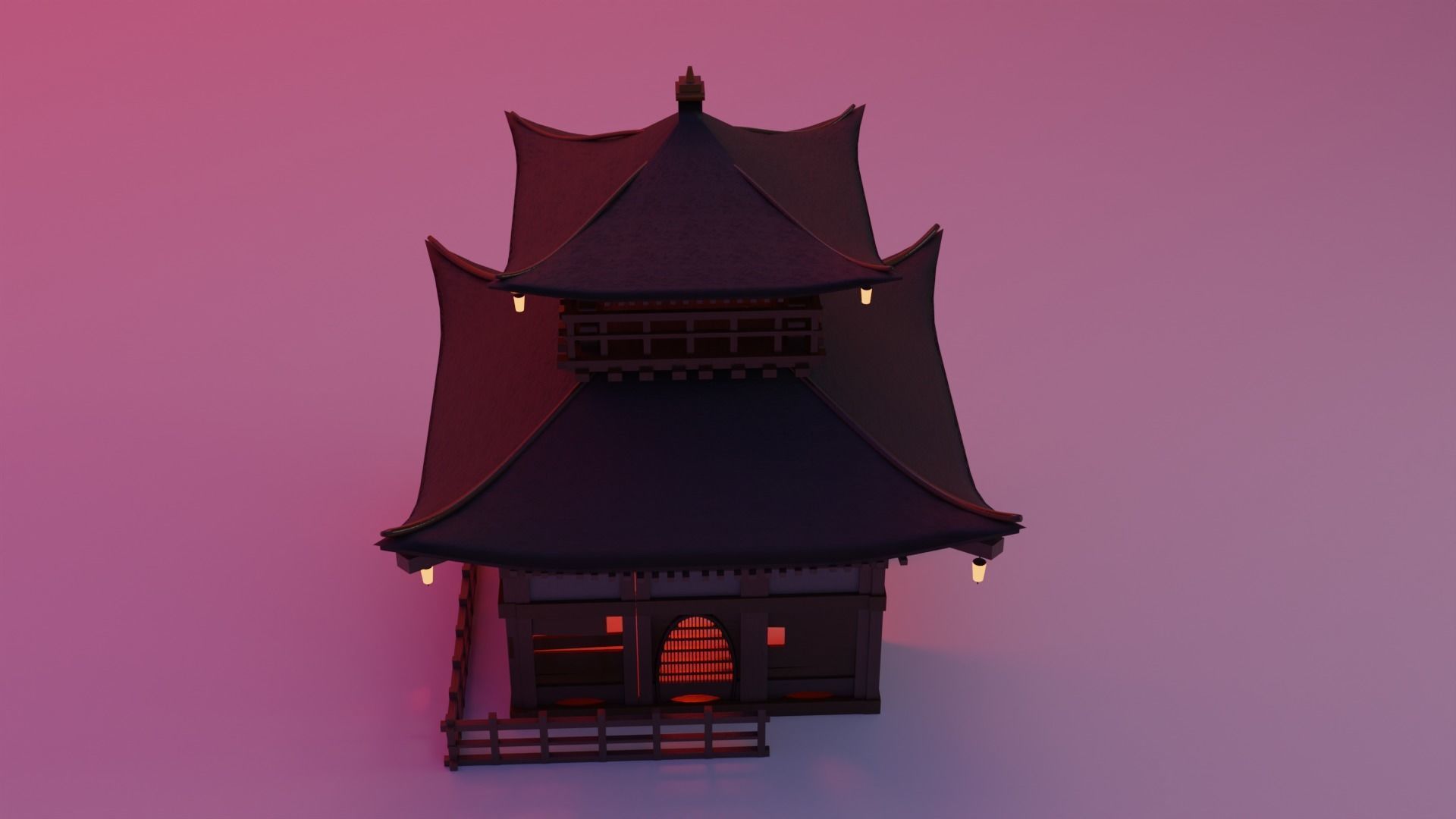 Fureai-Kannon-do hall Japanese Garden Structures  Pavilions Low-poly 3D model_5