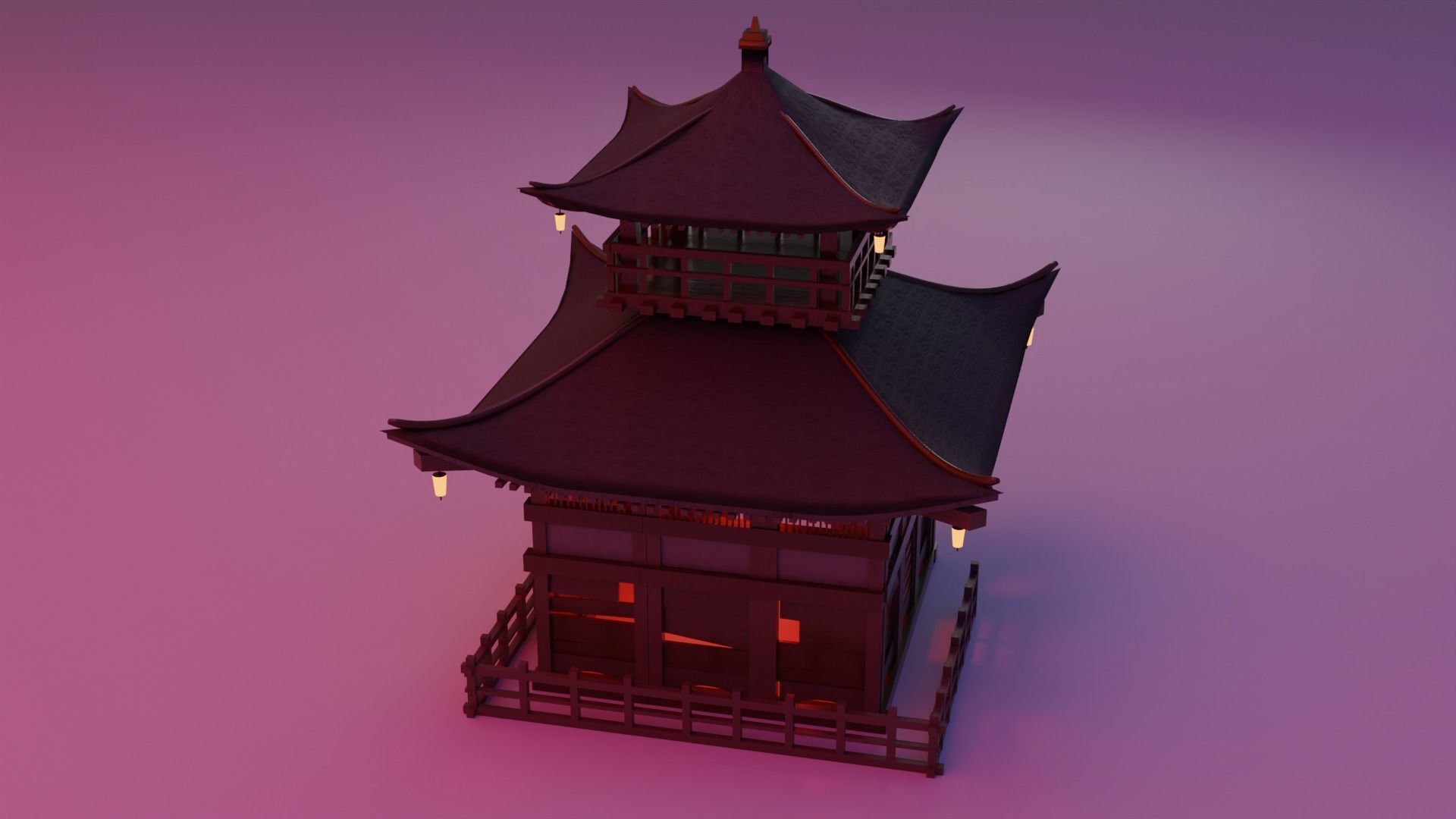 Fureai-Kannon-do hall Japanese Garden Structures  Pavilions Low-poly 3D model_6