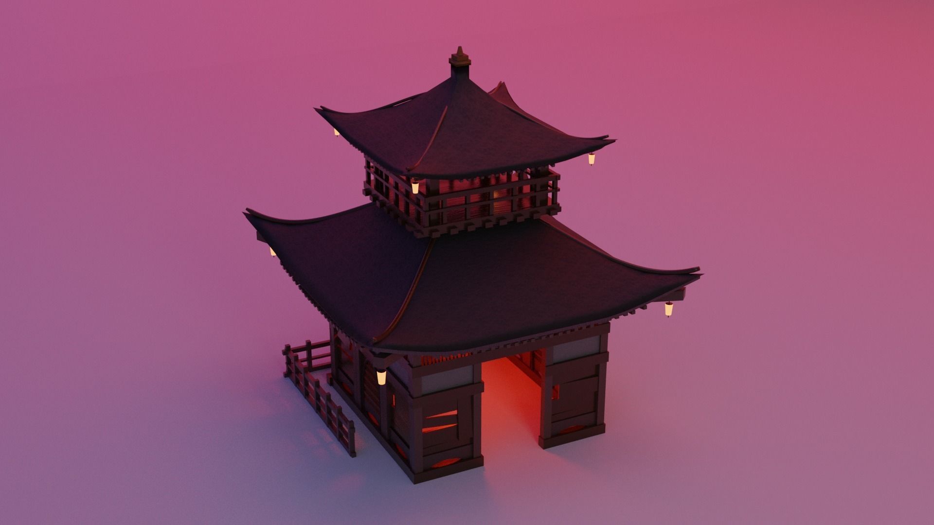 Fureai-Kannon-do hall Japanese Garden Structures  Pavilions Low-poly 3D model_4