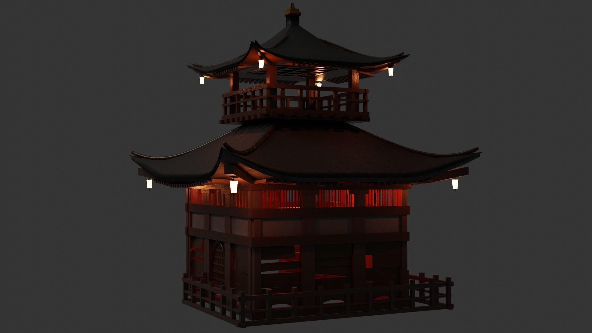 Fureai-Kannon-do hall Japanese Garden Structures  Pavilions Low-poly 3D model_3