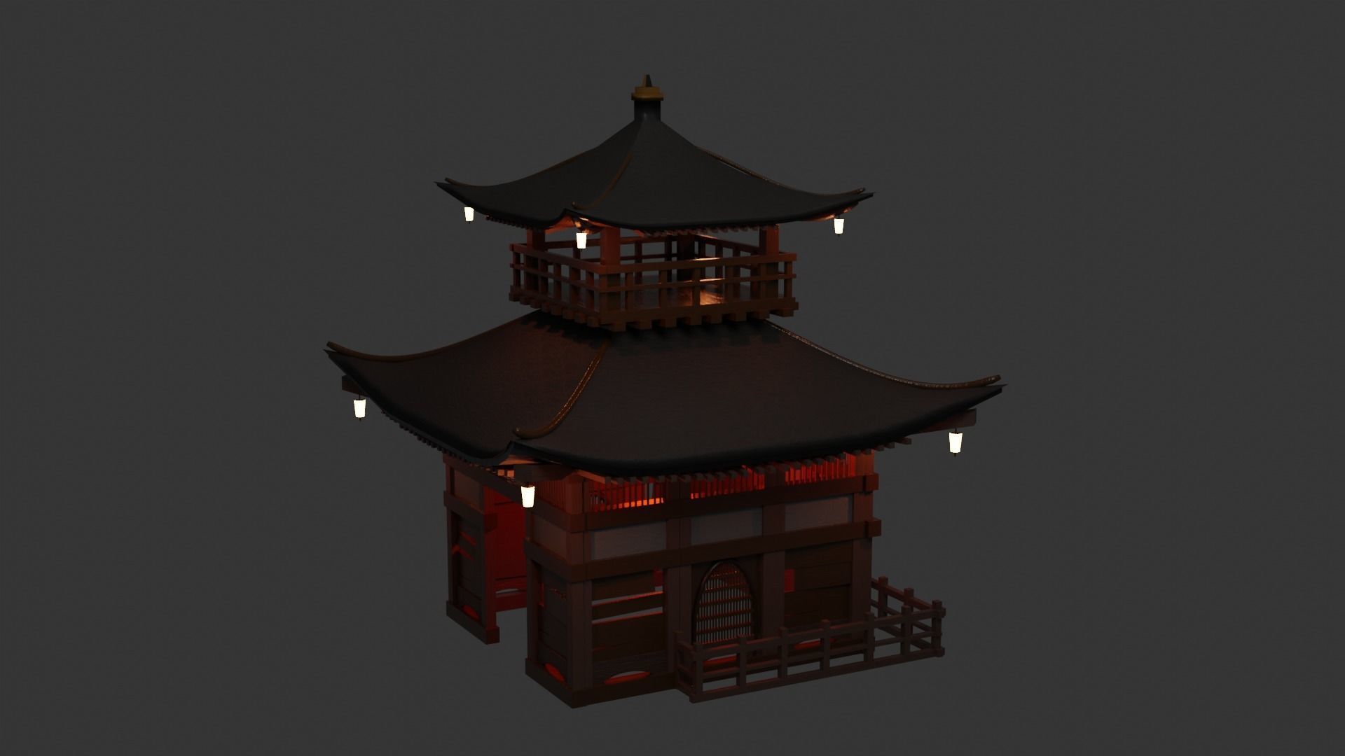 Fureai-Kannon-do hall Japanese Garden Structures  Pavilions Low-poly 3D model_9