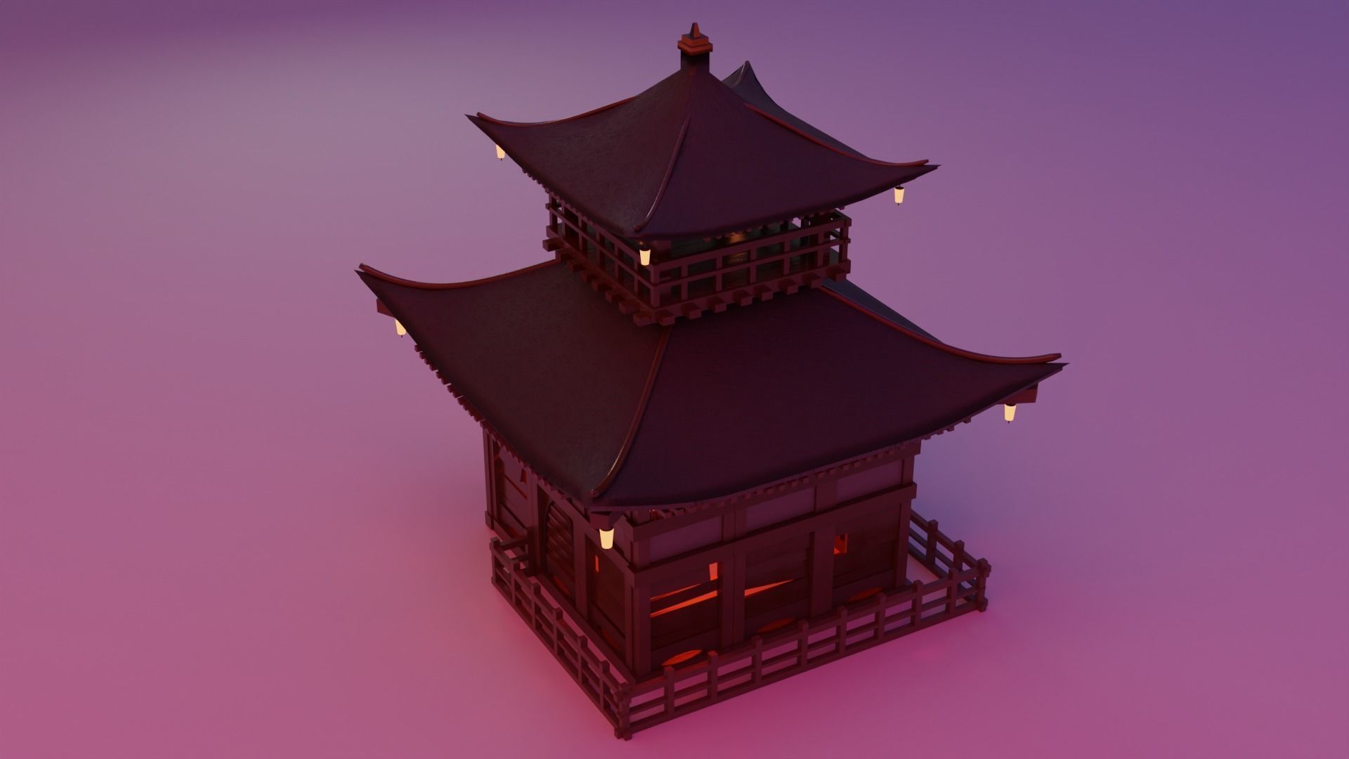Fureai-Kannon-do hall Japanese Garden Structures  Pavilions Low-poly 3D model_7