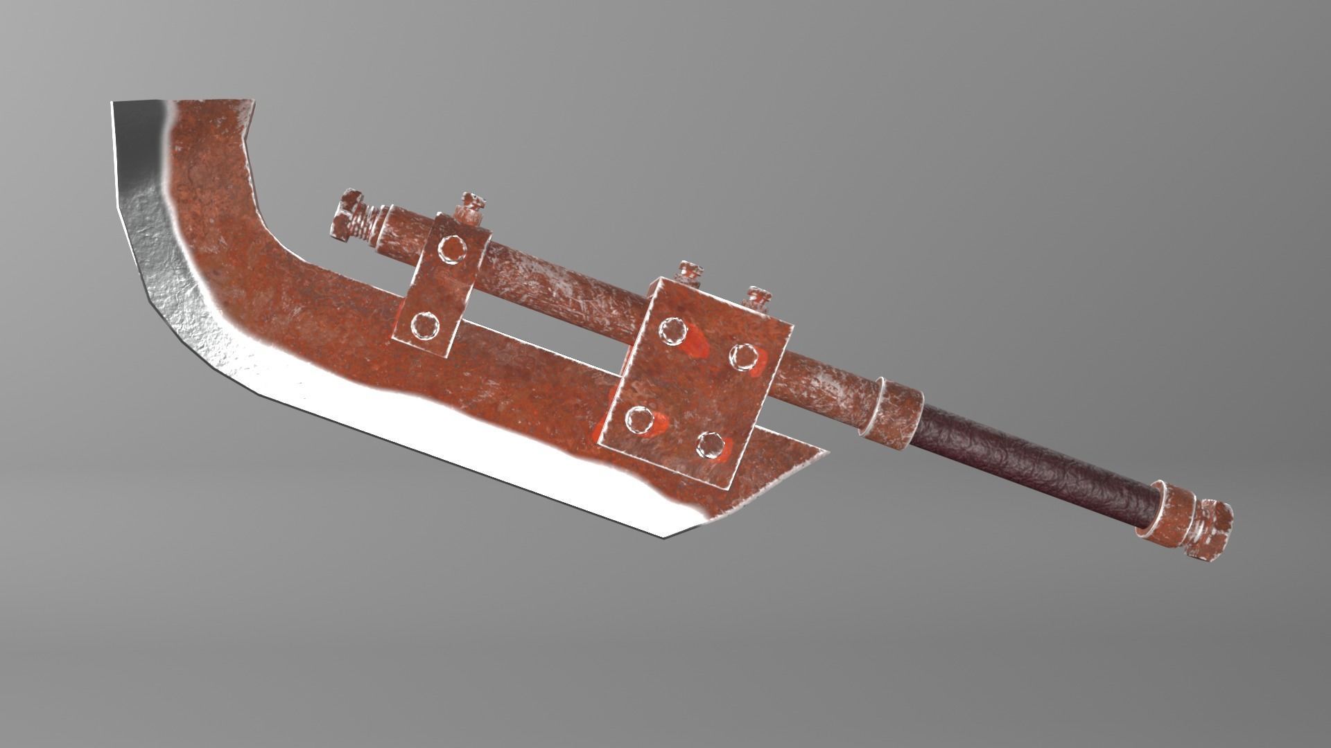 Post-apocalyptic homemade one-handed short curved blade 3D model_5
