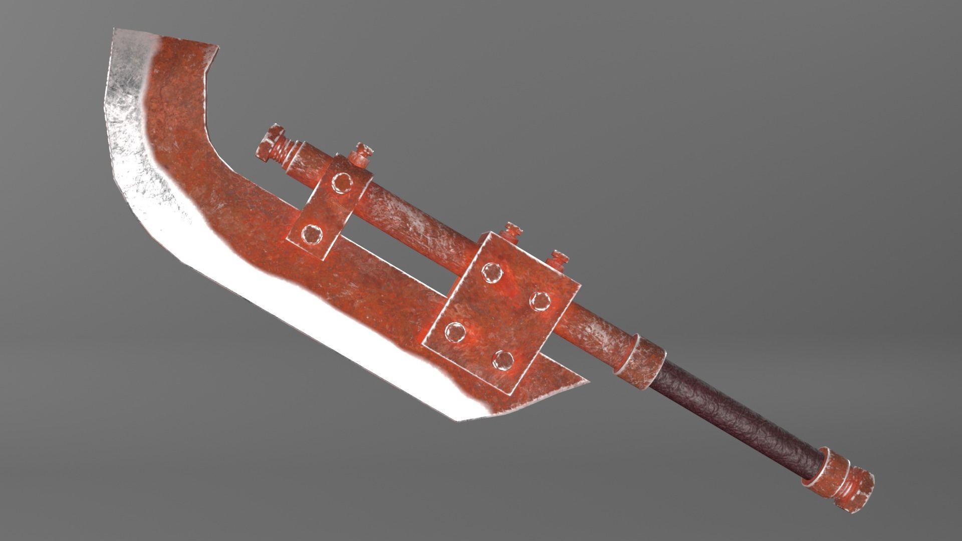 Post-apocalyptic homemade one-handed short curved blade 3D model_1