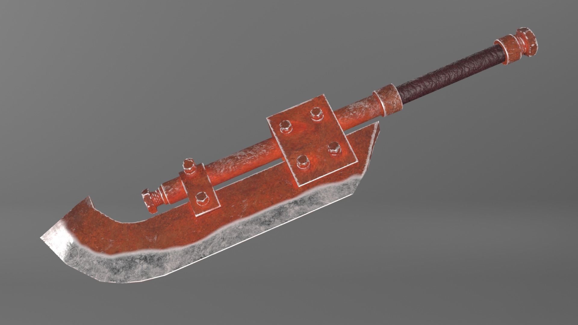 Post-apocalyptic homemade one-handed short curved blade 3D model_4