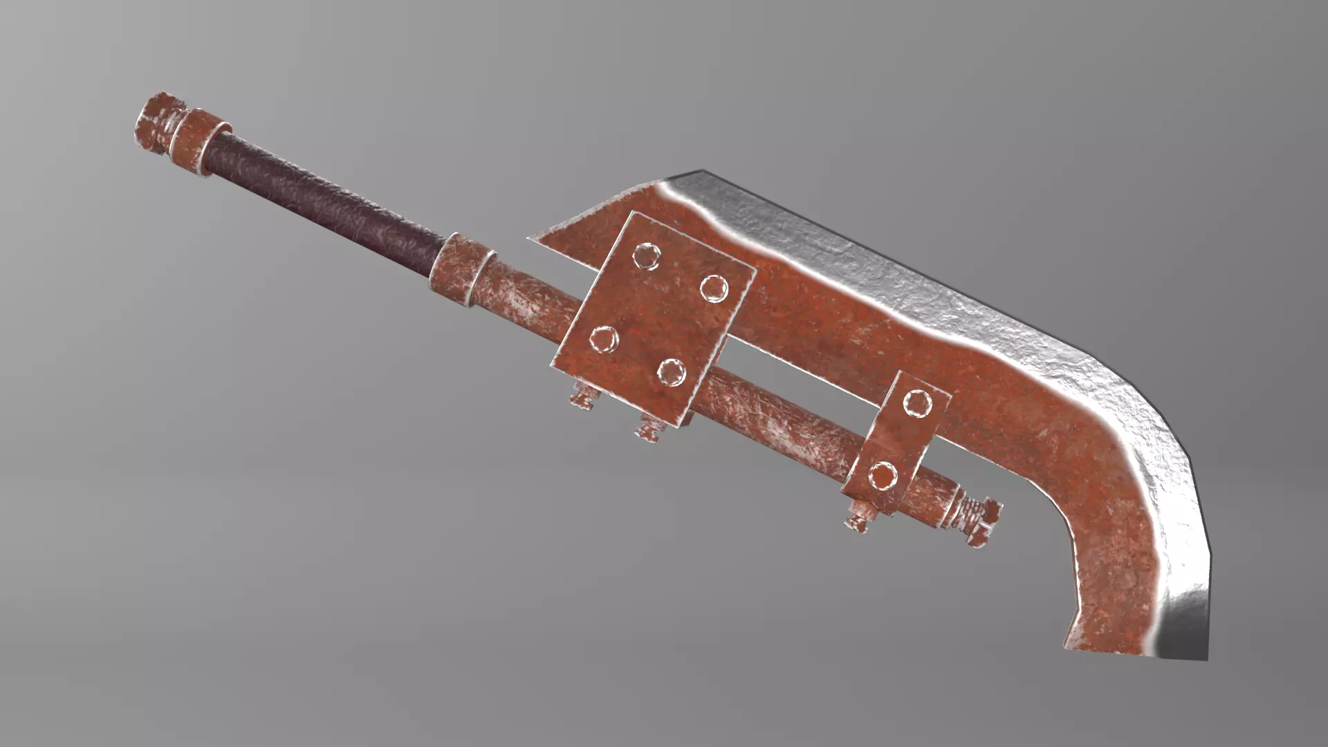 Post-apocalyptic homemade one-handed short curved blade 3D model_0